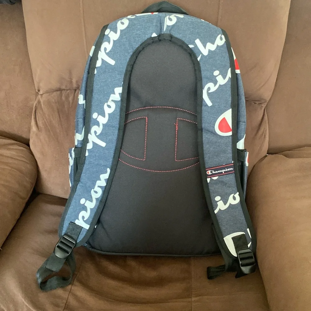 Champion blue,navy Travel Backpack,work bag, with Red Accents